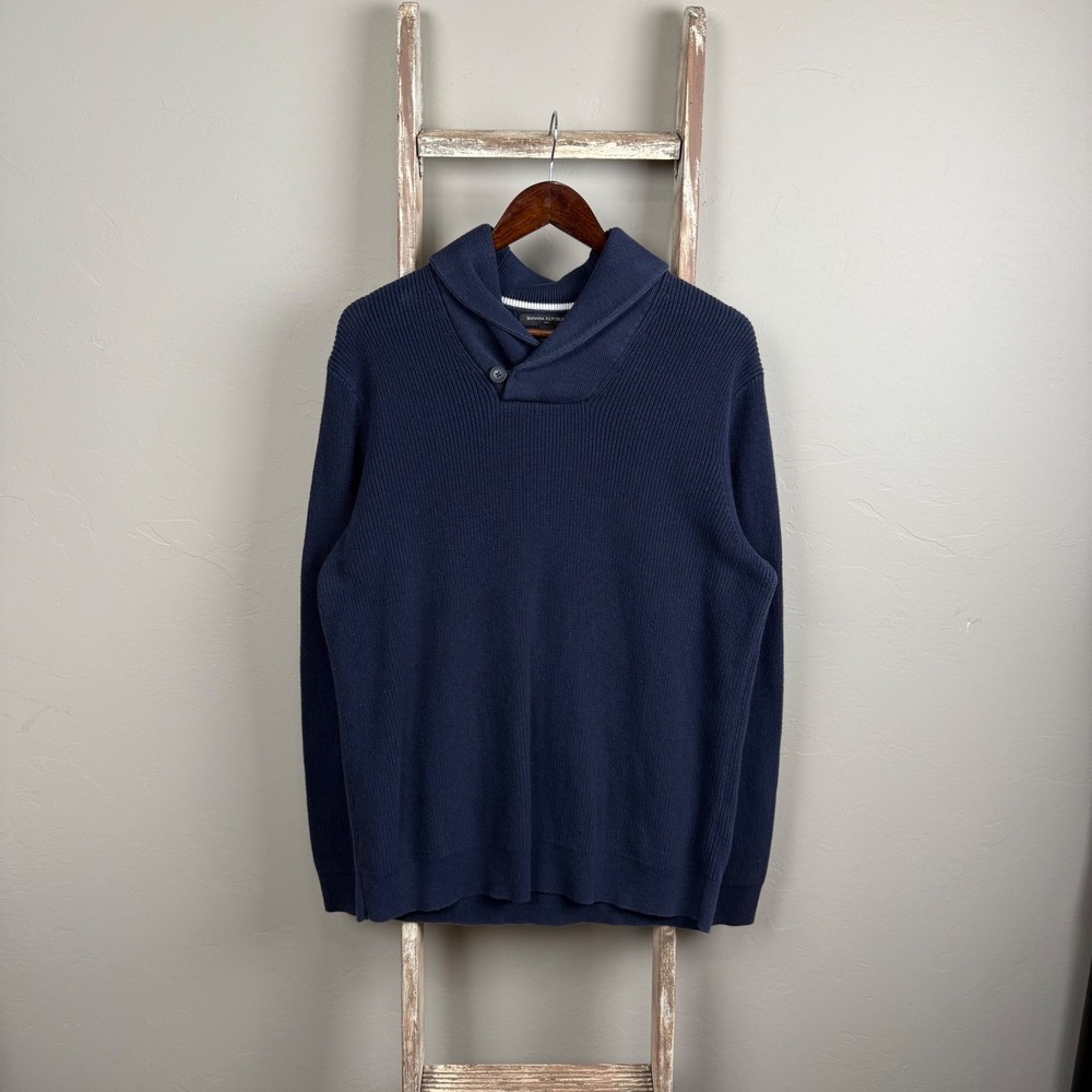 Banana Republic Navy Blue Shawl Cotton Longsleeve Sweater size Large, Men's